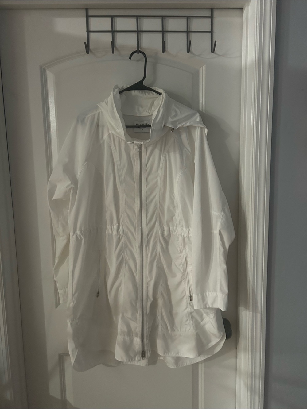 Athleta Raindrop White Hooded Utility Windbreaker Jacket
